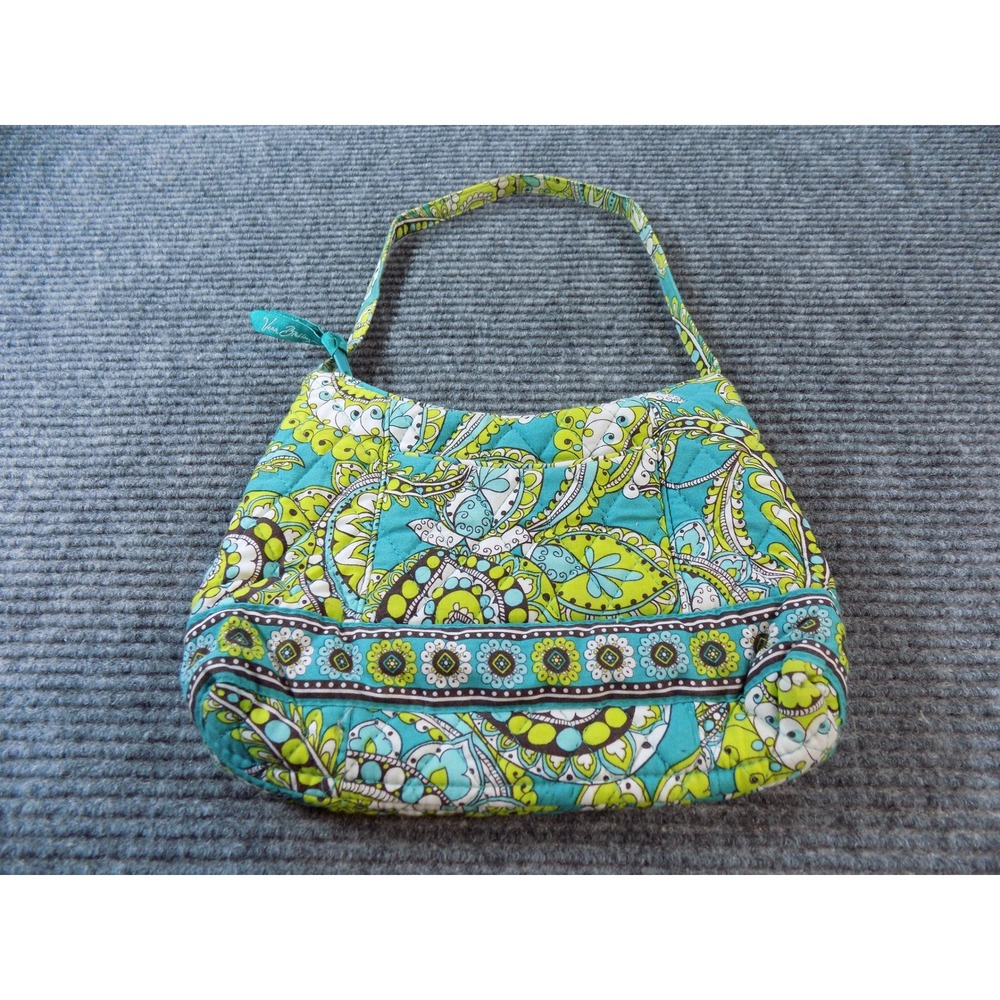 Vera Bradley Quilted Mini Shoulder Bag Teal Green Paisley Sm Purse Retired Print